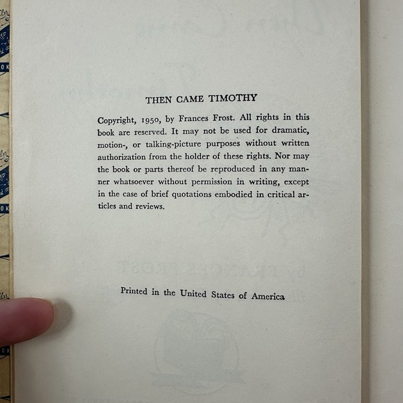 Then Came Timothy By Frances Frost 1950 vintage library book Rare Special Edit. - Picture 12 of 16